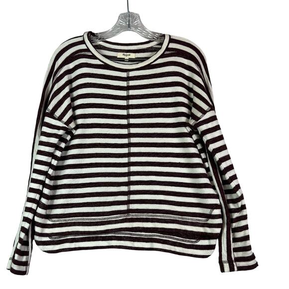Madewell Sweater Top Womens Small Maroon Stripes Slub - Picture 2 of 15